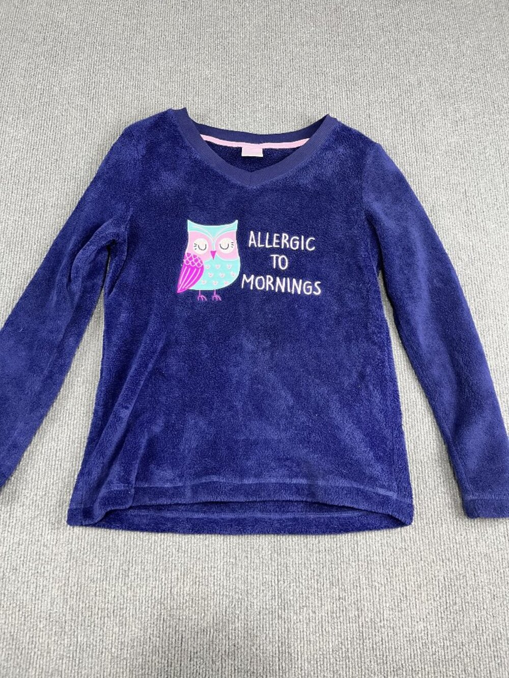 Secret Treasures Girls Navy Blue Owl Fleece Pullover Pajama Top Size S 4-6